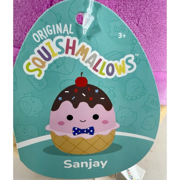 Squishmallows Sanjay Ice Cream Cone Plush 12" Sundae 4th July Stars Bowtie NWT - Picture 6 of 12